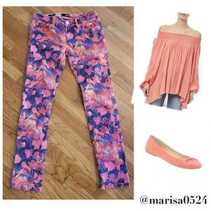 Floral Skinny Pants - Pink and Purple